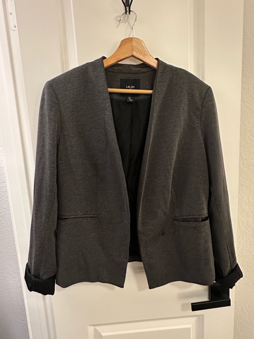 Leyla Charcoal Gray Open-Front Blazer Jacket